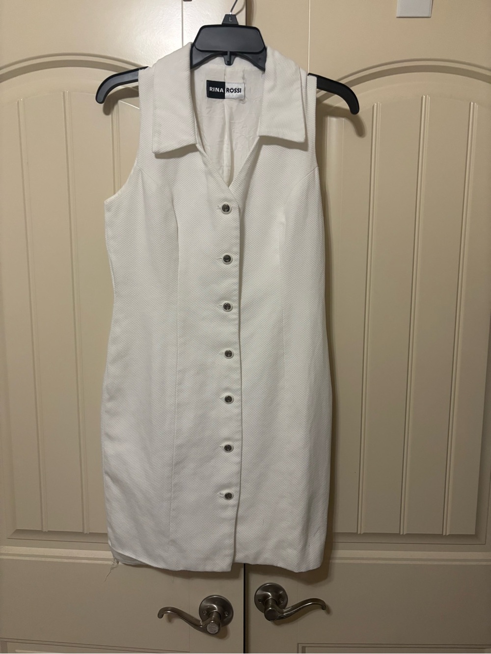 Rina Rossi Cream Textured Sleeveless Button-Front Shift Dress